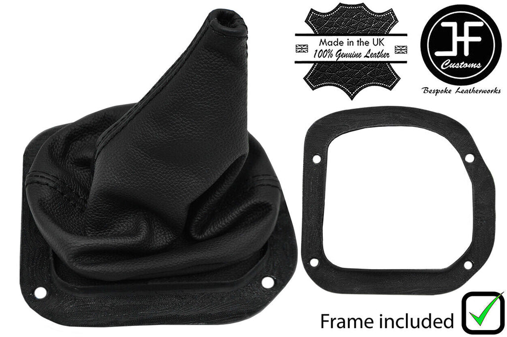 BLACK STITCH REAL LEATHER GEAR GAITER+PLASTIC FRAME FOR FORD MUSTANG 2 II 74-78