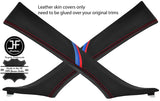RED STITCH TRI STRIPE 2X A PILLAR LEATHER COVERS FOR BMW 5 SERIES E60 E61 03-11