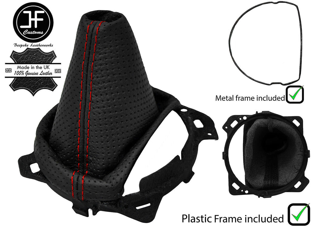 RED STITCH PERFORATED LEATHER AUTO GEAR GAITER + FRAMES FOR MG MGTF 1999-2005