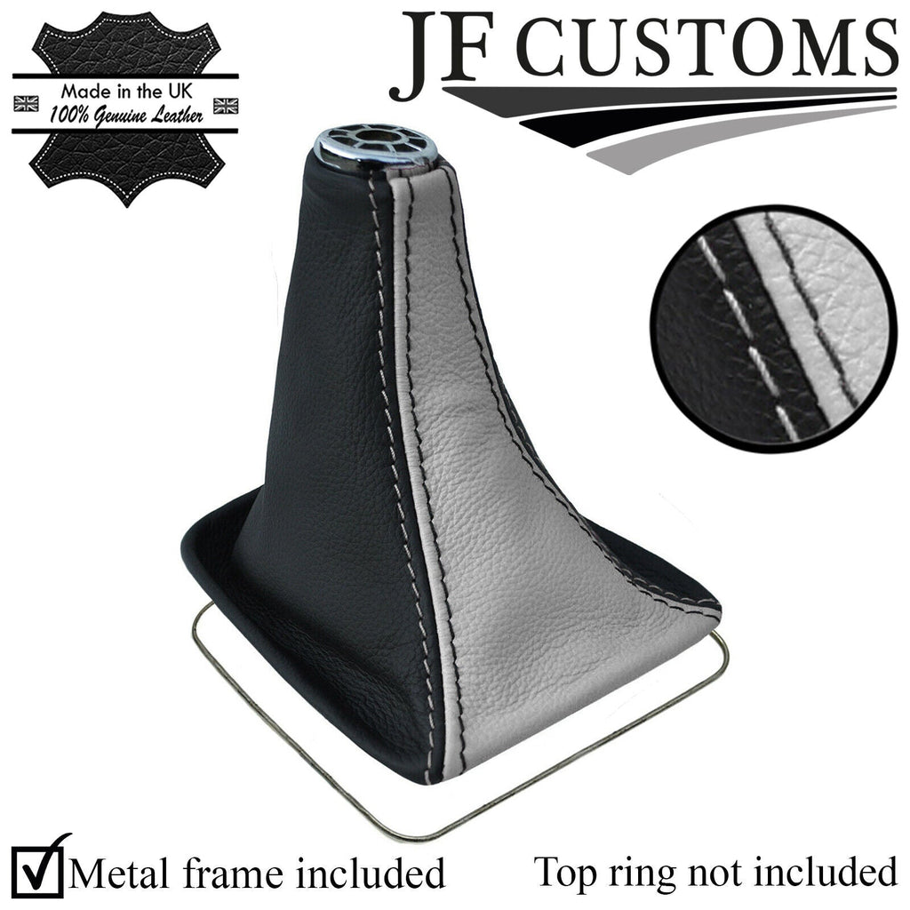 BLACK & WHITE TOP GRAIN REAL LEATHER GEAR GAITER FOR TOYOTA CELICA MK7 99-06