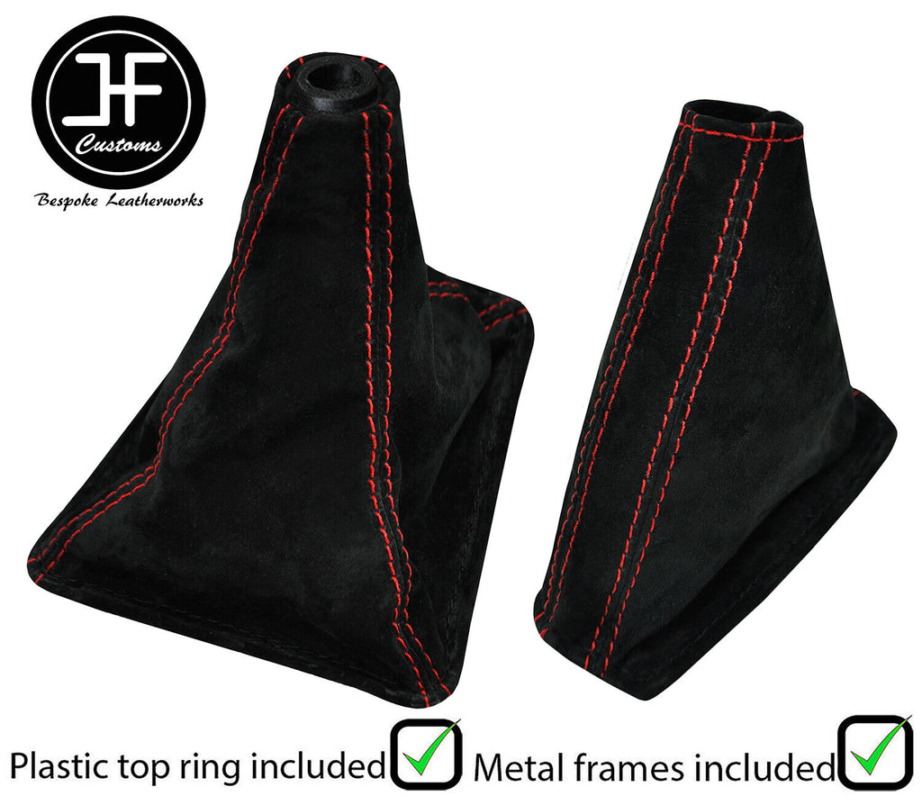 RED STITCH SUEDE GAITER SET + METAL FRAME + TOP RING FITS NISSAN SKYLINE R32