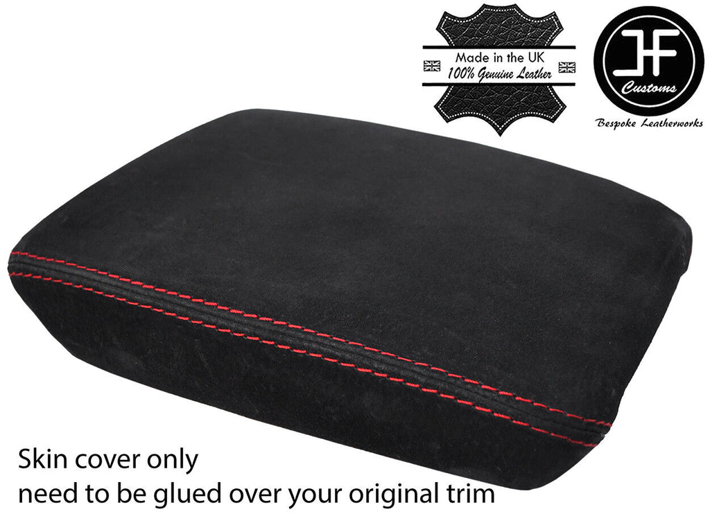 RED STITCHING REAL SUEDE ARMREST LID COVER FITS AUDI A4 B9 2015-2017 CUSTOM NEW
