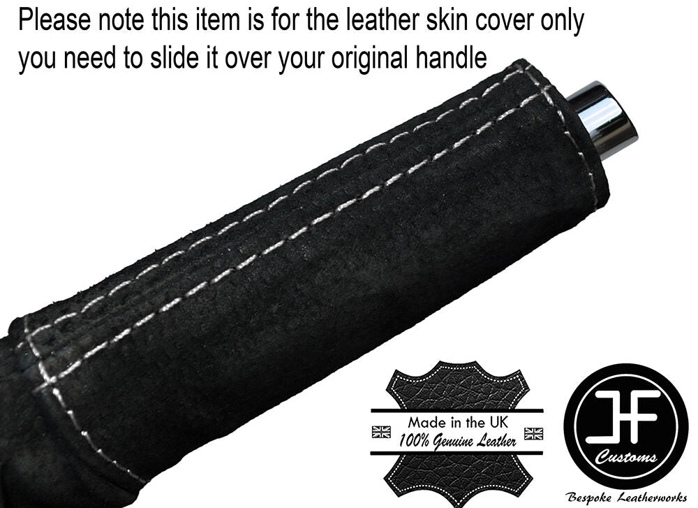 WHITE STITCH E BRAKE HANDBRAKE HANDLE SUEDE COVER FITS FORD MUSTANG 2015-2017