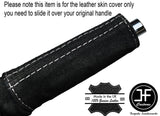 WHITE STITCH E BRAKE HANDBRAKE HANDLE SUEDE COVER FITS FORD MUSTANG 2015-2017