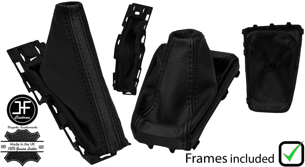 BLACK & BLACK LEATHER MANUAL GAITER SET + PLASTIC FRAME FITS FORD FOCUS 14-18