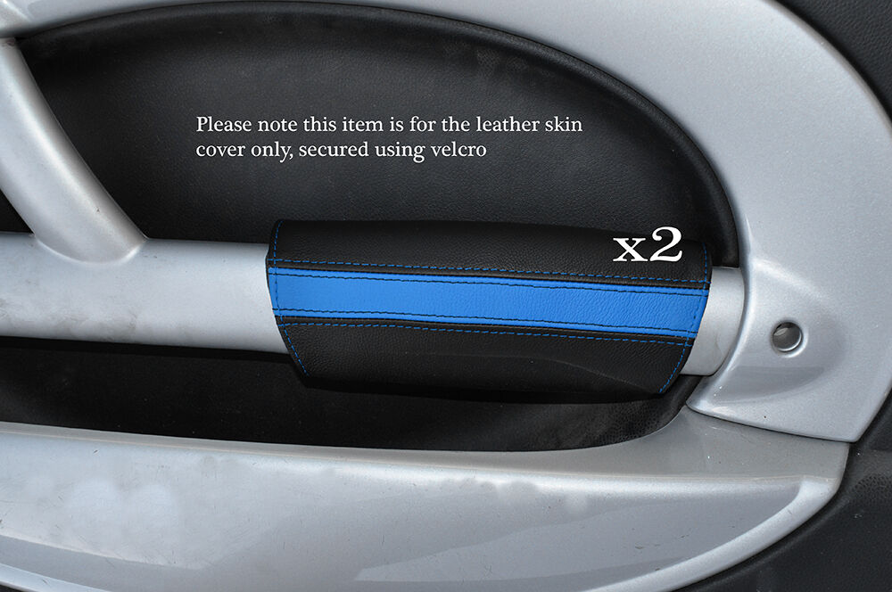 BLACK & BLUE 2X PANTHERS DOOR ARMREST LEATHER COVER FITS BMW MINI COOPER 01-03