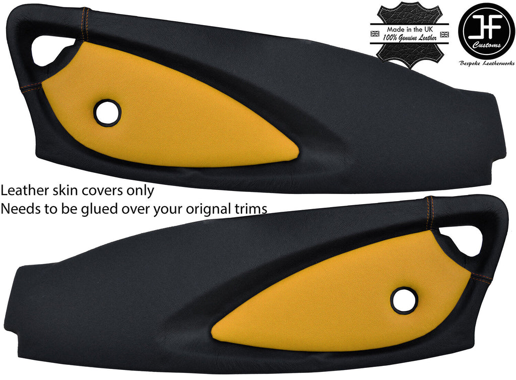 BLACK & YELLOW 2X FULL DOOR CARD REAL LEATHER COVERS FOR LOTUS ELISE EXIGE S2