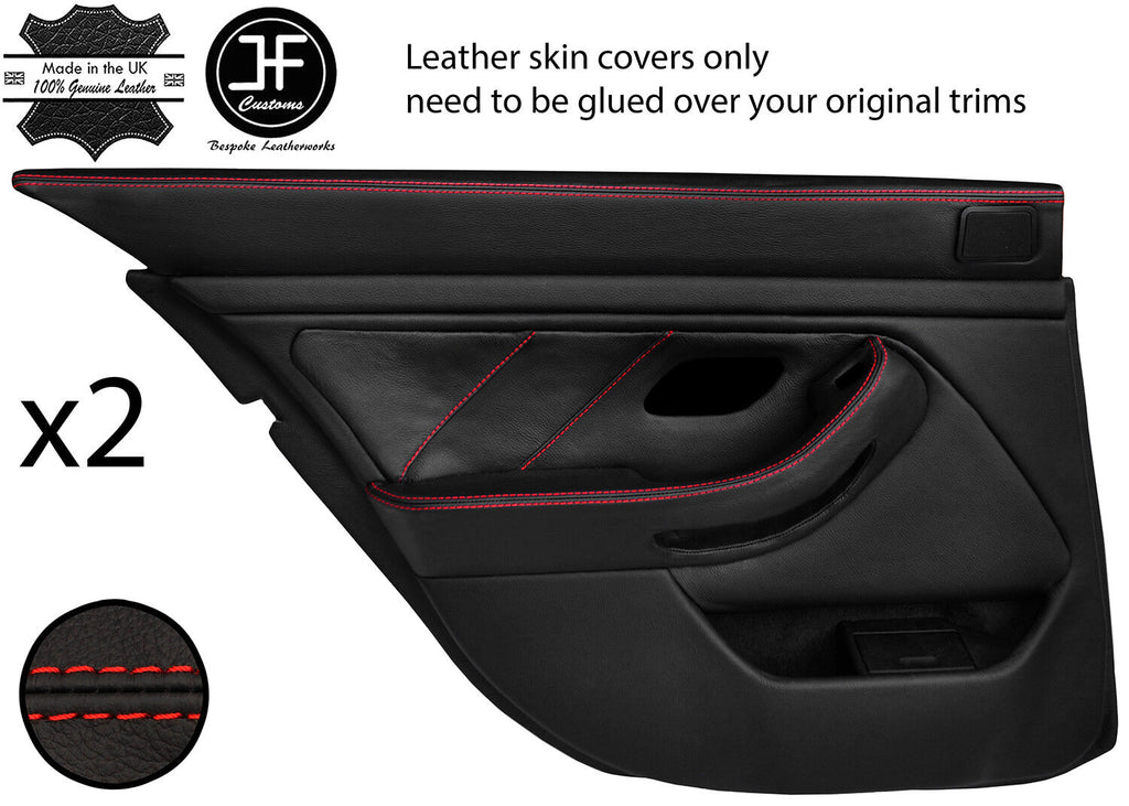 RED STITCH 2X REAR FULL DOOR CARD LEATHER COVERS FITS BMW 5 SERIES E39 95-03