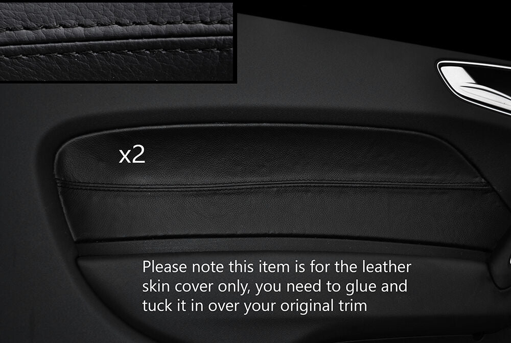 BLACK STITCHING 2X FRONT DOOR CARD TRIM LEATHER COVER FITS AUDI A1 10-15 3 DOOR