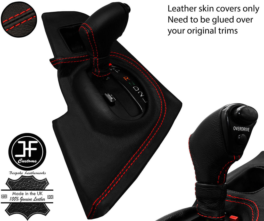 RED  STITCH GEAR SURROUND+AUTOMATIC KNOB LEATHER COVERS FOR TOYOTA SUPRA MK4
