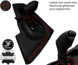 RED  STITCH GEAR SURROUND+AUTOMATIC KNOB LEATHER COVERS FOR TOYOTA SUPRA MK4
