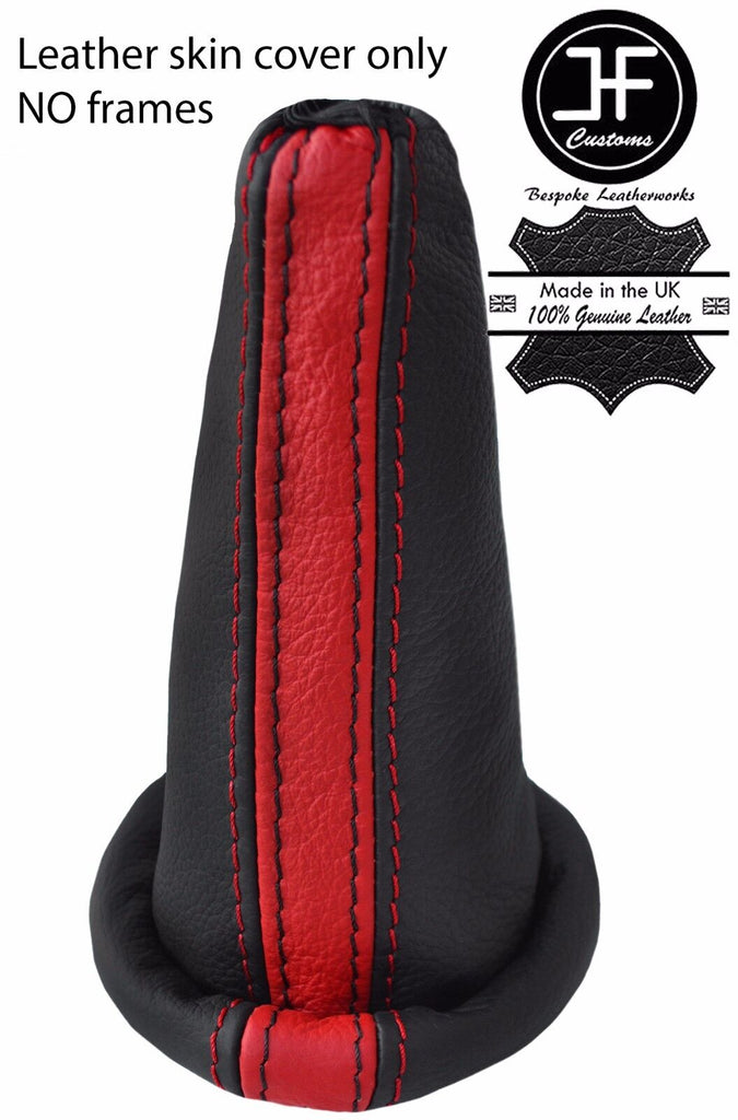 BLACK & RED STRIPE TOP GRAIN LEATHER GEAR GAITER FITS CITROEN SAXO 1996-2004