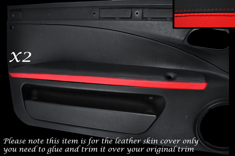 RED & BLACK 2X DOOR ARMREST LEATHER SKIN COVERS FITS FIAT COUPE 1993-2000