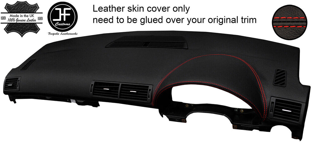 RED STITCH TOP DASH DASHBOARD REAL LEATHER COVER FITS AUDI A4 B6 2001-2004