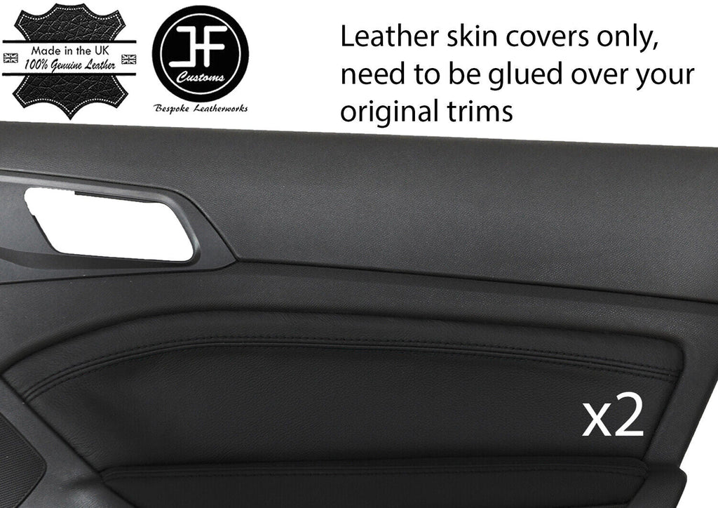 BLACK STITCH 2X REAR DOOR CARD TRIM LEATHER COVER FOR PEUGEOT 308 14-18 5 DOOR