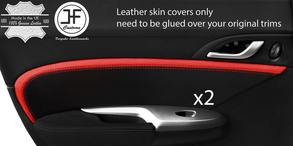 BLACK & RED 2X REAR DOOR CARD TRIM LEATHER COVER FOR HONDA CIVIC 06-12 5 DOOR
