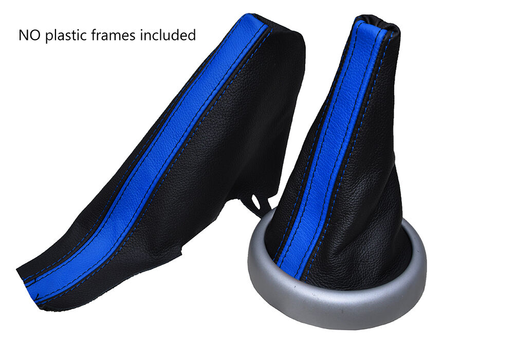 BLACK & BLUE STRIPE LEATHER GEAR & HANDBRAKE GAITER FITS BMW MINI COOPER 01-06