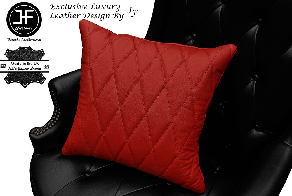 DARK RED LEATHER 1X EXCLUSIVE LUXURY CUSHION DIAMOND STITCH PADDED 18"x18"