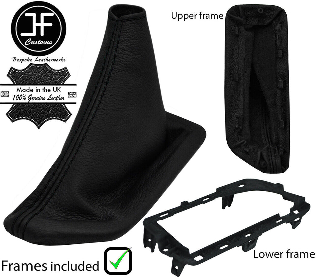 BLACK STITCH LEATHER HANDBRAKE GAITER +2X PLASTIC FRAME FOR MAZDA MX5 MK3 05-08