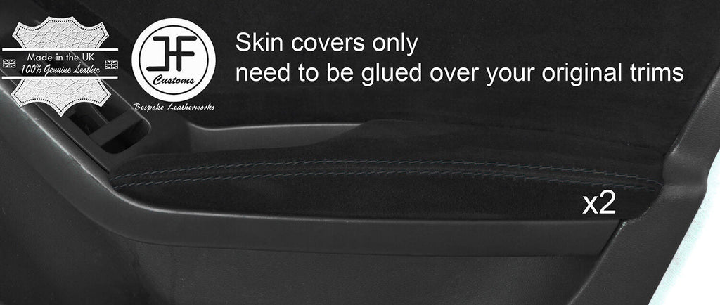 BLACK STITCH 2X FRONT DOOR ARMREST REAL SUEDE COVERS FITS AUDI A4 B8 2008-2015