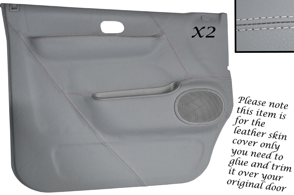 WHITE STITCH 2X DOOR CARD GREY LEATHER SKIN COVERS FITS MAZDA BONGO FORD FREDA