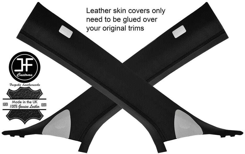 BLACK STITCHING  2X A PILLAR REAL LEATHER COVERS FITS TESLA MODEL S 2012-2016
