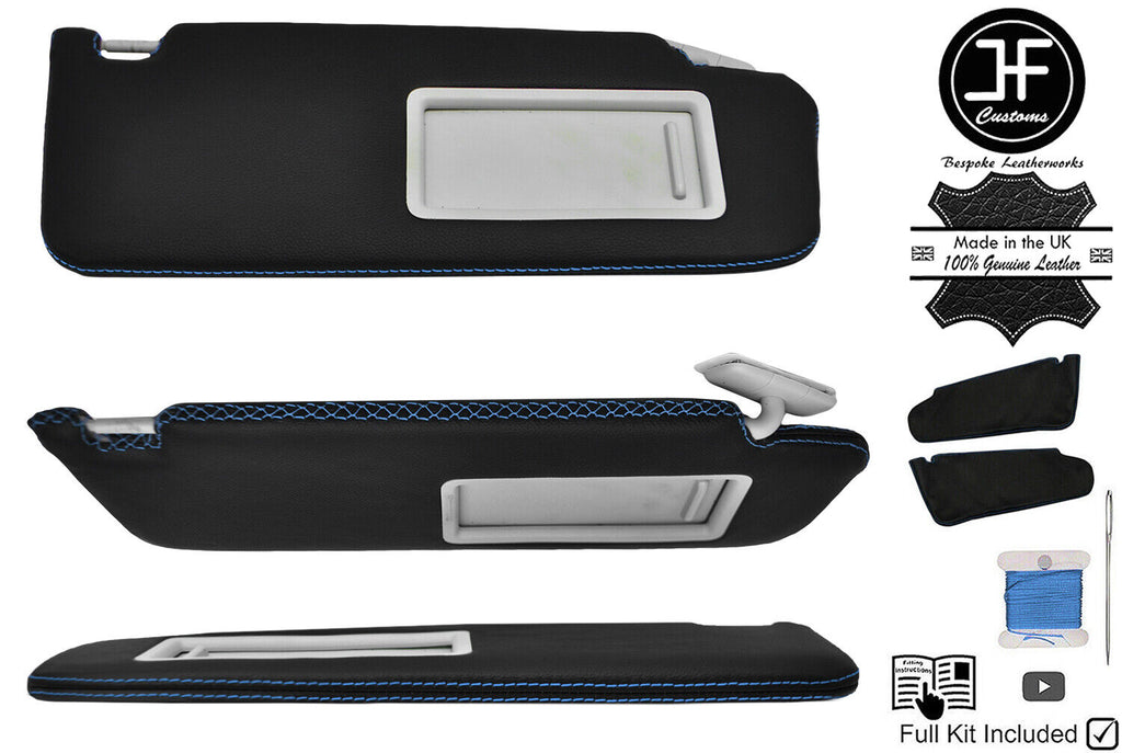 BLUE CROSS STITCH 2X SUN VISOR REAL LEATHER COVERS FOR VW GOLF MK7 VII 13-19