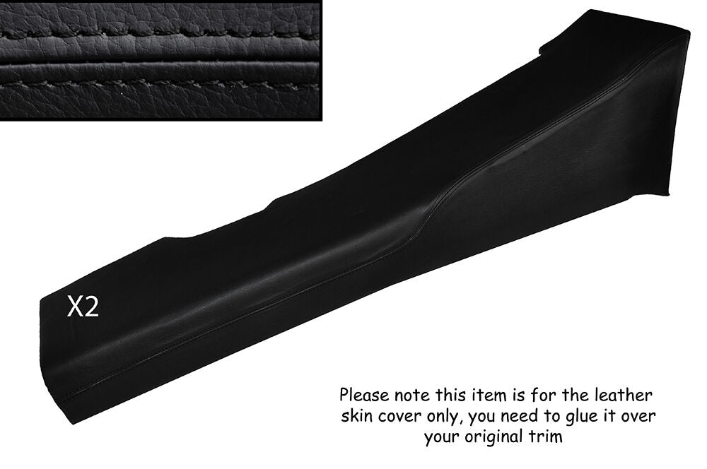 BLACK STITCH 2X DOOR SILL PANEL LEATHER SKIN COVERS FITS LOTUS EVORA 2009-2014
