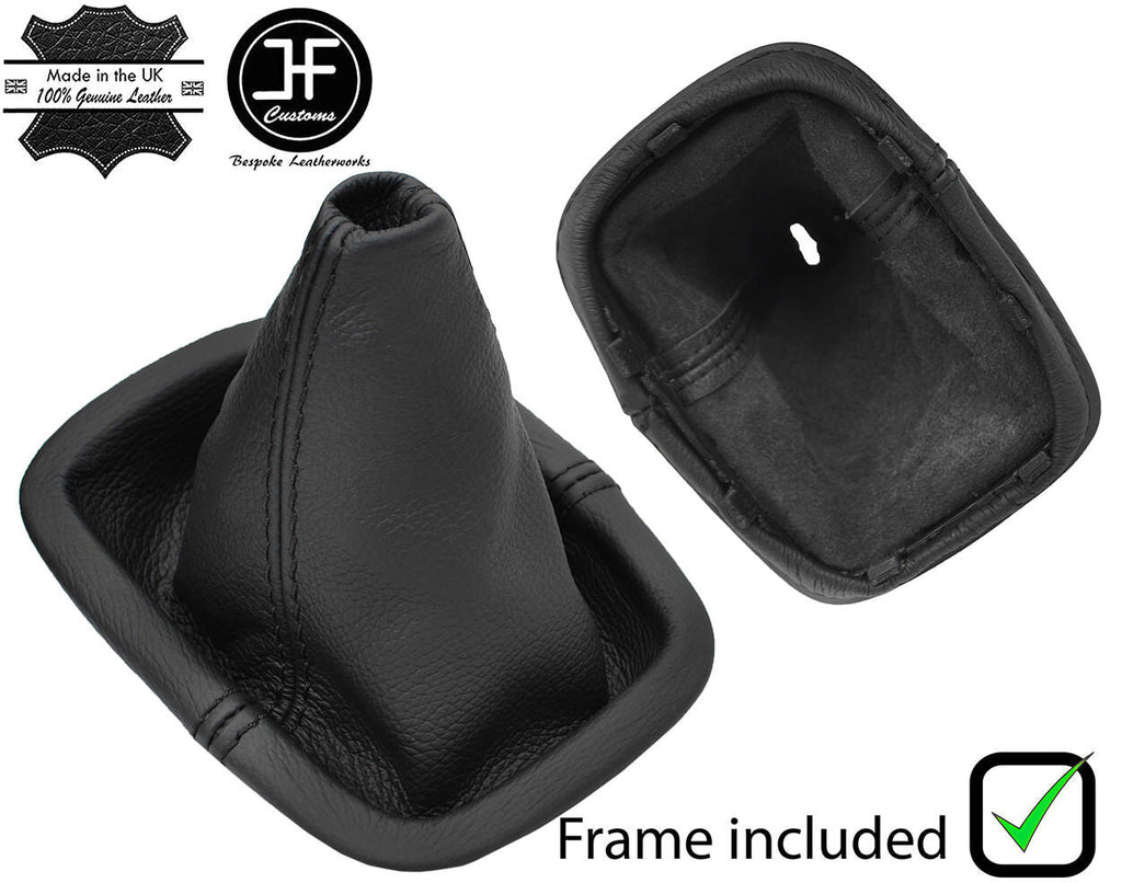 BLACK STITCH LEATHER GEAR GAITER + PLASTIC FRAME FITS VW POLO 6N2 1999-2001