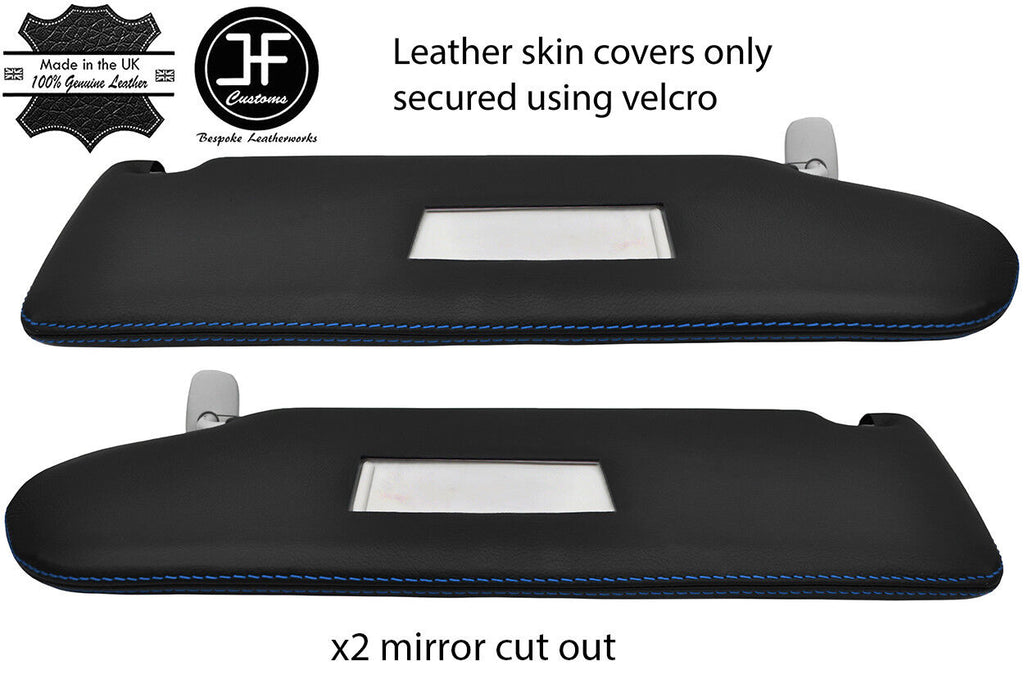 BLUE STITCH 2X SUN VISOR LEATHER COVER FOR VW T5 TRANSPORTER 2 MIRROR CUTOUT