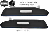 BLUE STITCH 2X SUN VISOR LEATHER COVER FOR VW T5 TRANSPORTER 2 MIRROR CUTOUT