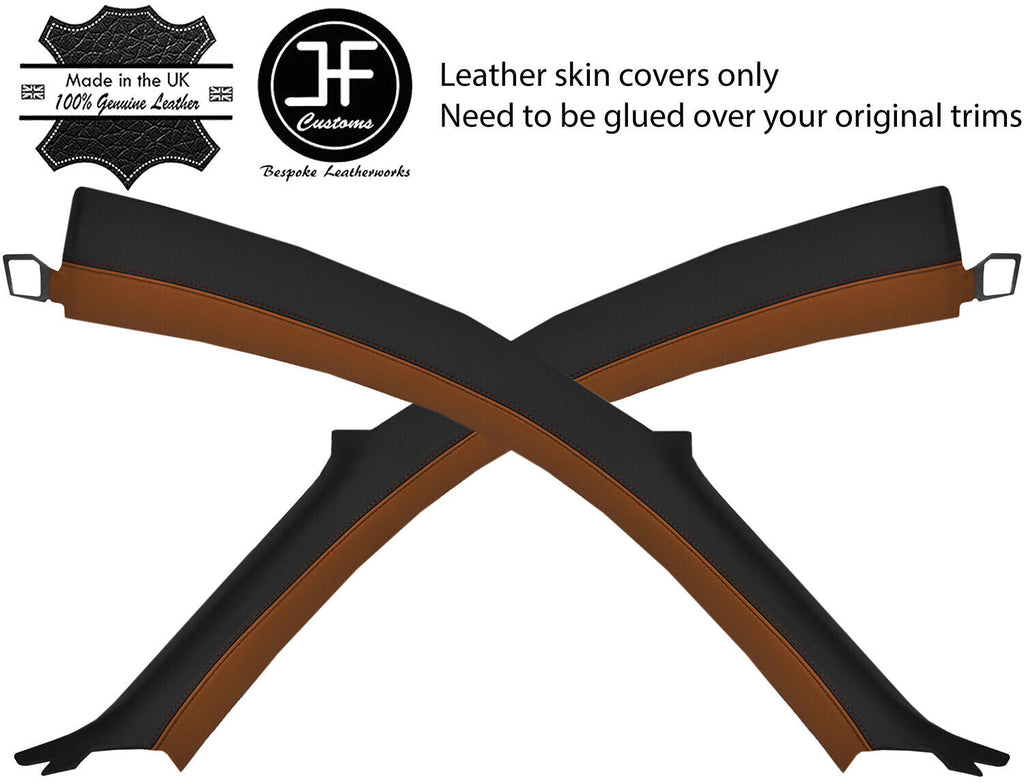 BLACK & BROWN 2 TONE 2X A PILLAR LEATHER COVERS FOR AUDI TT MK1 98-06 COUPE
