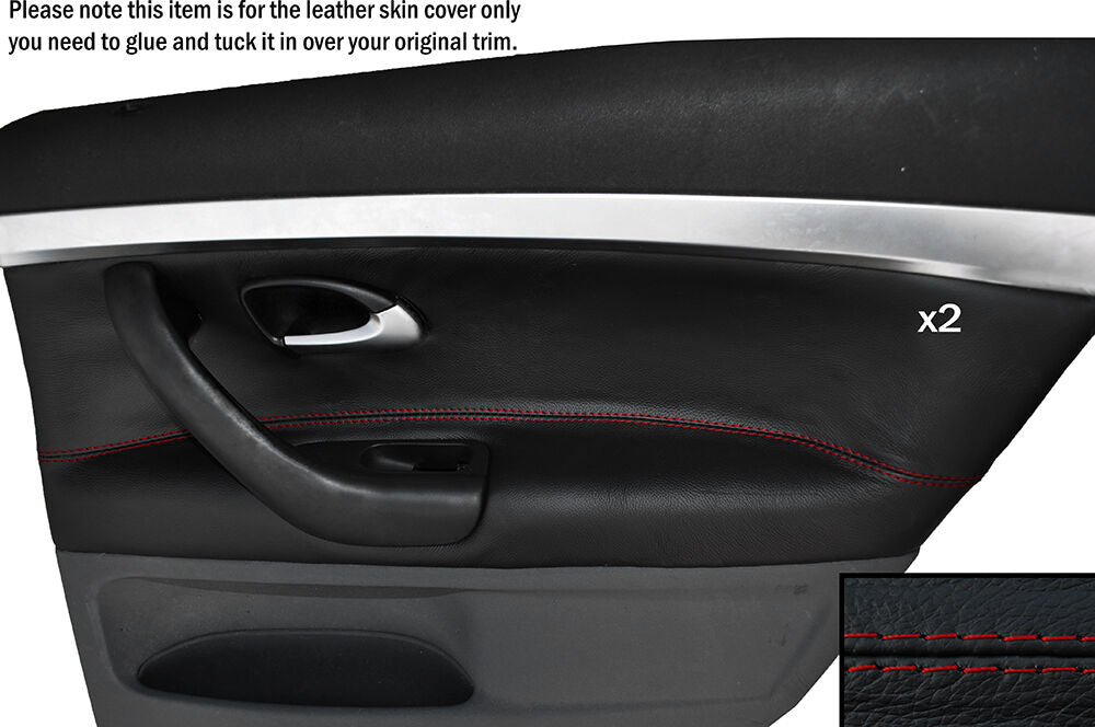 RED STITCH 2X REAR DOOR CARD TRIM LEATHER SKIN COVER FITS SAAB 93 9-3 03-12