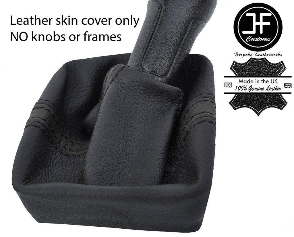 BLACK & BLACK STRIPES TOP GRAIN LEATHER GEAR GAITER FITS VW POLO 9N 9N2 02-09