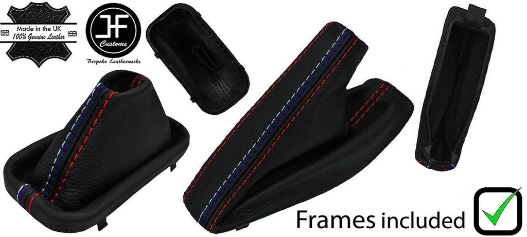 RED & TRI STITCH  LEATHER AUTO GAITER SET + PLASTIC FRAME FOR BMW 5 E39 95-03