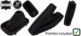 RED & TRI STITCH  LEATHER AUTO GAITER SET + PLASTIC FRAME FOR BMW 5 E39 95-03