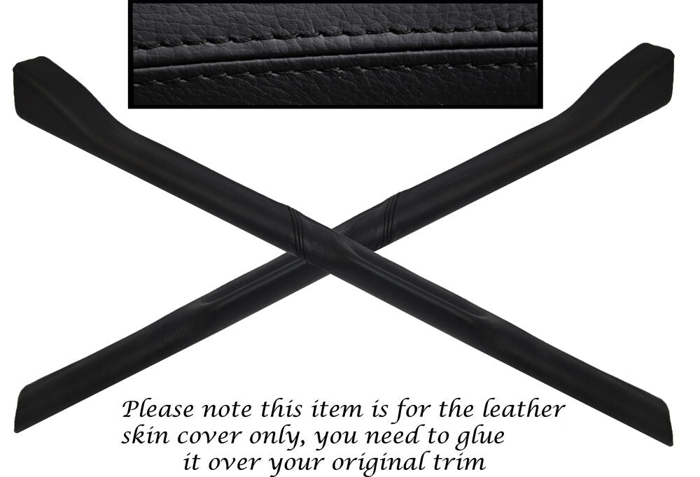 BLACK  STITCH 2X TOP DOOR PANEL TRIM LEATHER SKIN COVERS FITS TRIUMPH TR6 69-76
