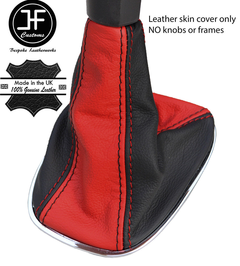 BLACK & RED TOP GRAIN LEATHER GEAR GAITER FITS VAUXHALL OPEL CORSA D 06-14