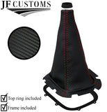 RED STITCH CARBON VINYL GEAR GAITER+FRAME+TOP RING FOR SUBARU FORESTER 98-02