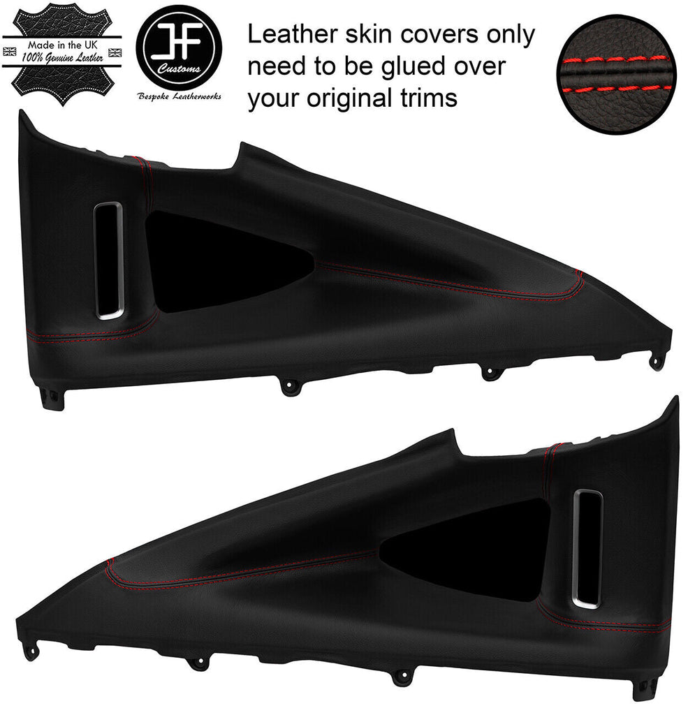 RED STITCH 2X REAR D PILLAR WINDOW TRIM LEATHER COVER FOR TESLA MODEL X 16-19