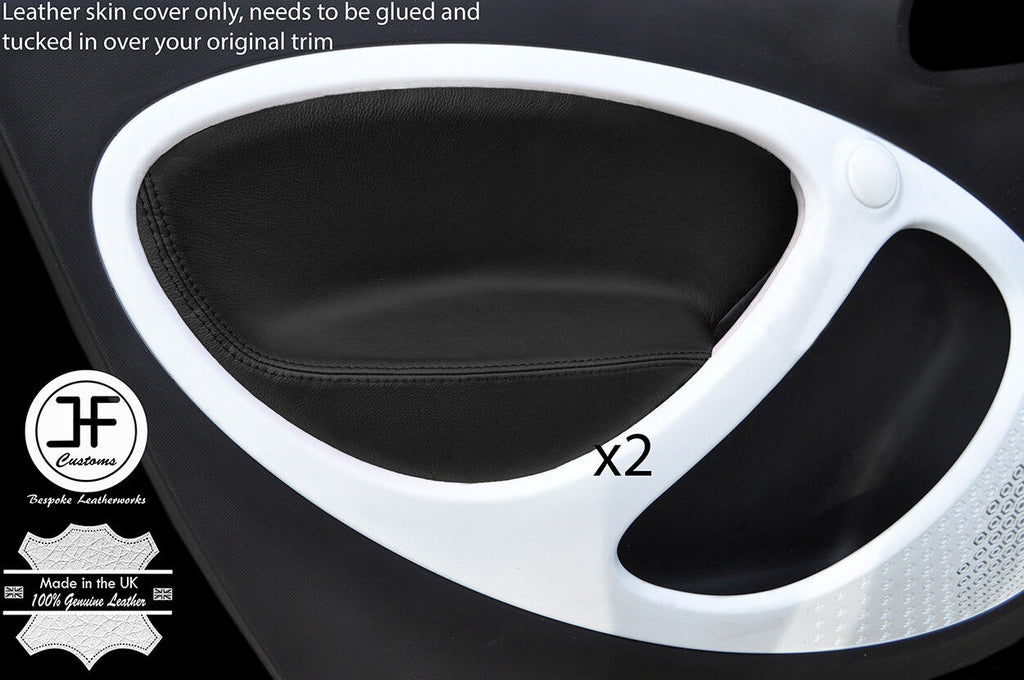 BLACK REAL LEATHER 2X FRONT DOOR CARD TRIM COVERS FOR SMART FORFOUR 2014-2017