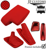 RED PERFORATED LEATHER ARMREST COVER+ GEAR HANDBRAKE + FRAMES FOR BMW E46 99-05