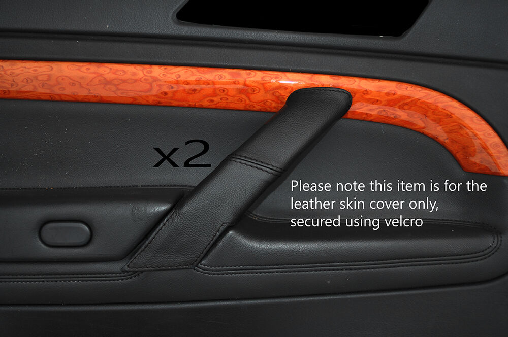 BLACK STITCH 2X REAR DOOR HANDLE LEATHER COVERS FITS SKODA SUPERB 2002-2008