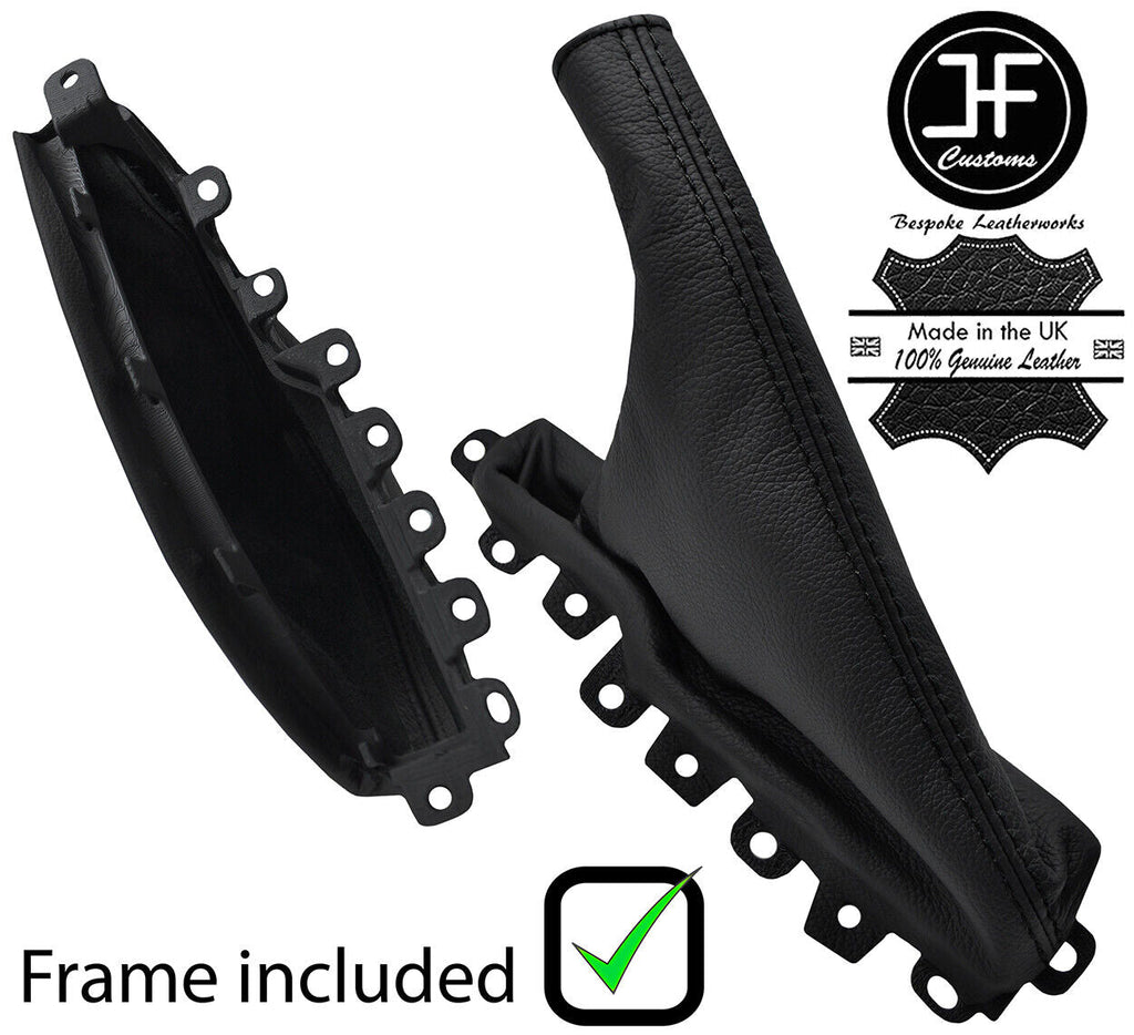 BLACK STITCH LEATHER HANDBRAKE GAITER+PLASTIC FRAME FOR JAGUAR S-TYPE 1999-2008