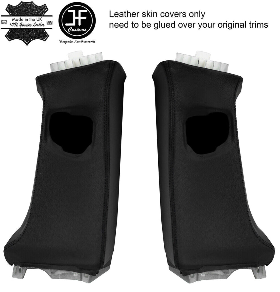 BLACK STITCH 2X UPPER B PILLAR REAL LEATHER COVERS FITS TESLA MODEL S 12-16