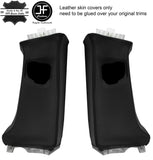 BLACK STITCH 2X UPPER B PILLAR REAL LEATHER COVERS FITS TESLA MODEL S 12-16