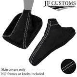 WHITE STITCHING SUEDE HANDBRAKE+ GEAR GAITER SET FITS SUBARU IMPREZA 05-07