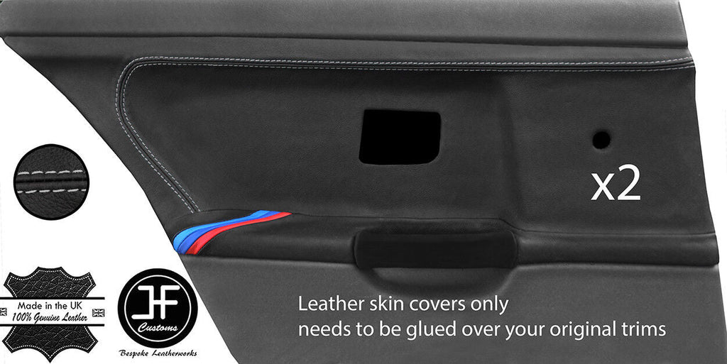 GREY STITCH TRI STRIPE 2X REAR DOOR CARD LTHR COVERS FOR BMW E36 SALOON STYLE 2