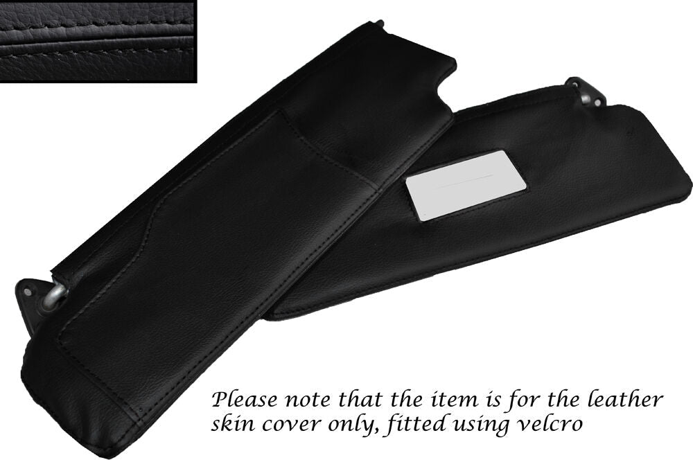 BLACK STITCH 2X SUN VISORS LEATHER SKIN COVERS FITS AUTOBIANCHI A112 SERIES 3