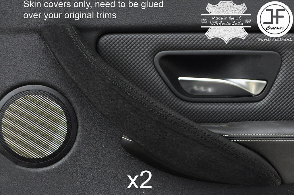 BLACK STITCH 2X REAR DOOR HANDLE TRIM REAL SUEDE COVERS FITS BMW F30 2012-2017